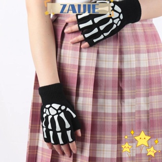 Zaijie24 ถุงมือถักนิตติ้ง แบบครึ่งนิ้ว กันลื่น ให้ความอบอุ่น สําหรับขี่จักรยาน 2 คู่