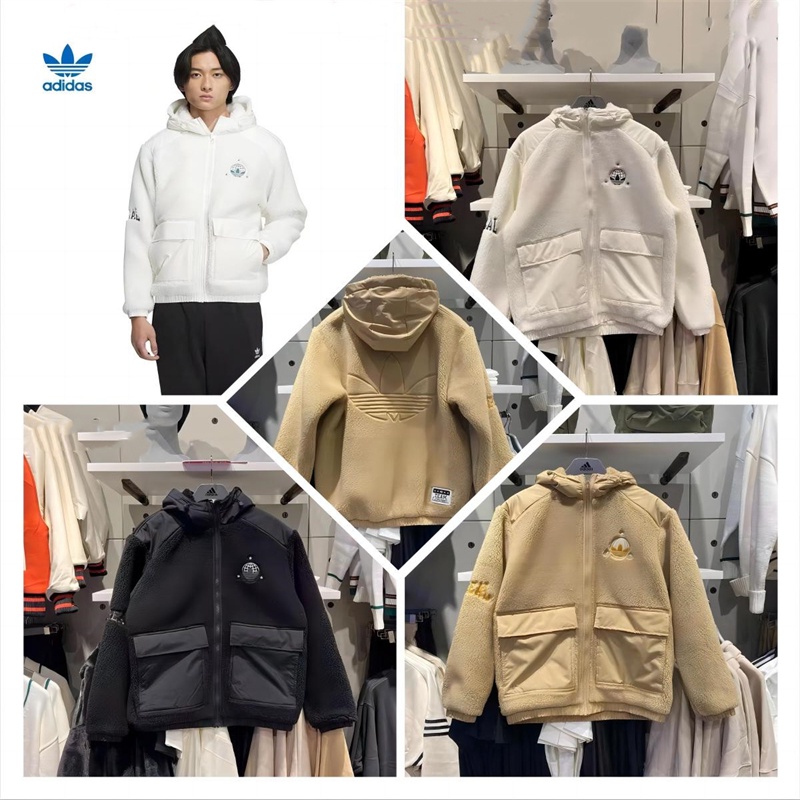 Adidas ของแท้ 100% เสื้อโค้ทแจ็กเก็ต ขนแกะ ผ้าฝ้าย ปักลายโลโก้ แฟชั่นฤดูหนาว สําหรับผู้ชาย และผู้หญิ