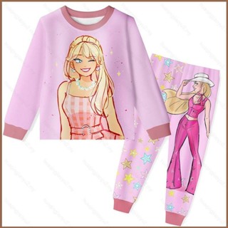 Hqy2 เสื้อยืดแขนยาว ลายการ์ตูนบาร์บี้ สําหรับเด็ก 2 ชิ้น ต่อชุด MY2
