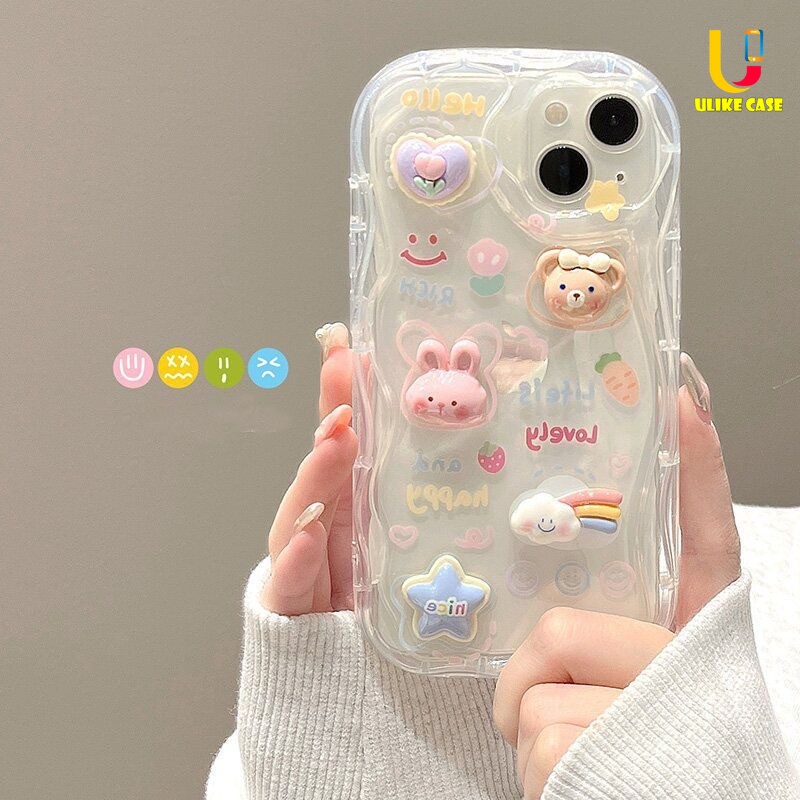 เคสโทรศัพท์มือถือ ขอบโค้ง ลายตุ๊กตาหมี กระต่าย 3D แวววาว แฟนตาซี ดาว 3D DIY สําหรับ IPhone 11 12 13 14 PRO MAX 6 7 6S 8 14 Plus X XR XS MAX 11 12 13 Se 2020 6SPlus 7Plus 6Plus 8Plus 14Plus