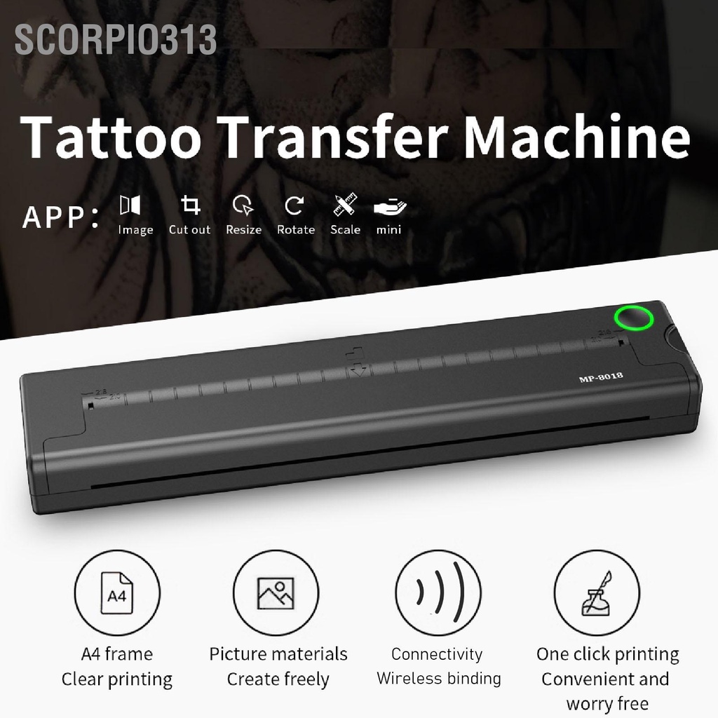 Scorpio3132000mAh mini tattoo printer for tattoo artist's wireless thermal template copying, black