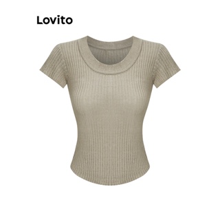 Lovito เสื้อถักลําลอง เรียบง่าย สําหรับผู้หญิง L61AD015 (สีกากี/น้ําตาล/เทาเข้ม/ขาว)