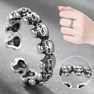 New 925 Silver Women Men Party Jewelry Punk Gothic Skull Biker Rings Adjustable