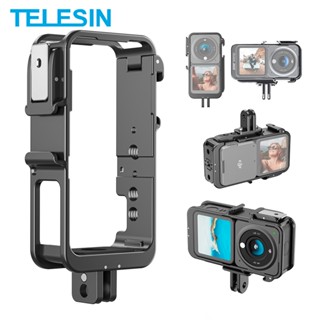 Telesin เคสกรอบอลูมิเนียมอัลลอย พร้อมอะแดปเตอร์กล้อง 1/4 นิ้ว สําหรับ DJI Action 2 Combo