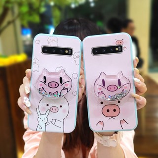 Skin feel silicone cute Phone Case For Samsung Galaxy S10/SM-G973N The New Rotatable stand Anti-fall Glitter quicksand