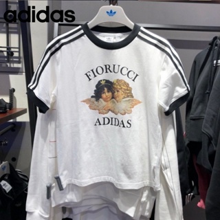 Adidas ของแท้ 100% เสื้อยืดแขนสั้น ผ้าฝ้ายถัก ลายทาง สไตล์วินเทจ คลาสิก สําหรับผู้หญิง ED8775