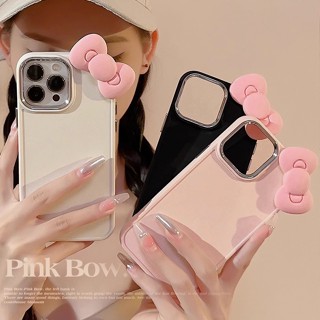 เคสโทรศัพท์มือถือ Tpu แบบนิ่ม ประดับโบว์ สีชมพู หรูหรา สําหรับ iPhone 11 14 12 13 Pro Max 7Plus 8Plus X XR XS Max for เคสไอโฟน ดอกไม้ 3 มิติ