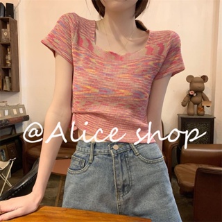 Alice  เสื้อครอป เสื้อแฟชั่นผู้หญิง สีพื้น สําหรับผู้หญิง ใส่ไปคลับ ปาร์ตี้ 2023 NEW  ins สวย Korean Style Trendy A99J6Q2 36Z230909