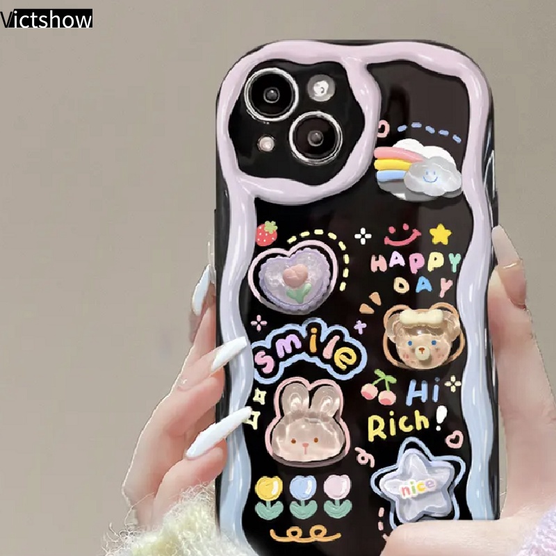 เคสโทรศัพท์มือถือนิ่ม ขอบโค้ง ลายตุ๊กตาหมี กระต่าย สายรุ้ง 3D สําหรับ IPhone 7 Plus 11 6 6S 8 14 Plus XR 11 12 13 14 PRO MAX 11 12 13 X XS MAX Se 2020 6SPlus 7Plus 6Plus 8Plus 14Plus 13 DIY