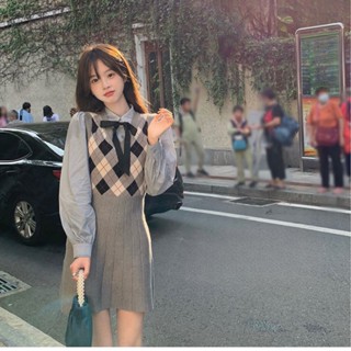 Milyfashion ชุดเดรสแขนกุด คอวี ผ้าถัก ลายตารางหมากรุก ประดับเพชร สไตล์โบราณ แฟชั่นสําหรับผู้หญิง 2023