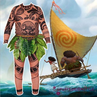 Up[]- ชุดคอสเพลย์ฮาโลวีน Moana Maui Tattoo Suits Family Matching Halloween พร้อมใบไม้ สําหรับตกแต่ง