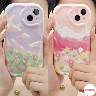 เคสโทรศัพท์มือถือ ขอบโค้ง ลายก้อนเมฆ และดอกไม้ ดวงจันทร์ สําหรับ Samsung Galaxy A02S A03S A04S A13 A14 A20S A30S A21S A22 A23 A24 A31 A32 A33 A34