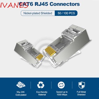 Ivanes Cat6 RJ45 โมดูลาร์เชื่อมต่อปลั๊กคริสตัล ชุบทอง 8P8C Cat6 CAT6e