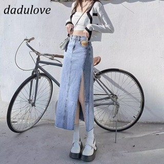 DaDulove💕 New American Ins High Street Slit Denim Skirt Niche High Waist A- line Skirt Large Size Bag Hip Skirt