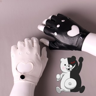 ถุงมือคอสเพลย์ แบบครึ่งนิ้ว ลายการ์ตูนอนิเมะ Danganronpa Monokuma Fingerless สีดํา สีขาว