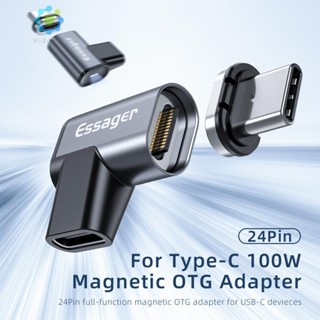 Essager อะแดปเตอร์แม่เหล็ก USB C 90 องศา 24Pin 3.0 100W 10Gbps 4K [Hidduck.th]