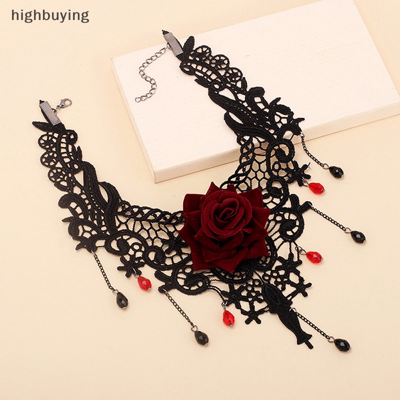 [highbuying] วินเทจ ดอกไม้ จี้ โชคเกอร์ สร้อยคอ สําหรับผู้หญิง โกธิค ลูกไม้ พู่ กระดูกไหปลาร้า โซ่ เครื่องประดับ ใหม่ พร้อมส่ง