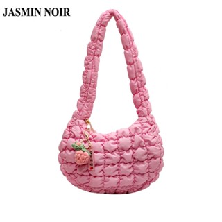 Jasmin NOIR กระเป๋าสะพายไหล่ กระเป๋าถือ ผ้าแคนวาส ลายสก๊อต เมฆน่ารัก สําหรับสตรี