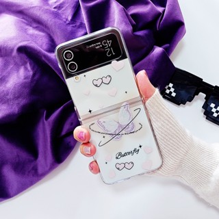 เคสโทรศัพท์มือถือ ลายการ์ตูนผีเสื้อ หัวใจ สีชมพู สีม่วง สําหรับ Samsung Zflip5 Zflip3 Zflip4 Zfold3 Zfold4 Zfold5