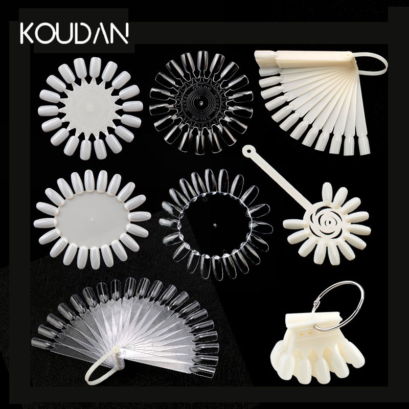 Koudan ถาดโชว์เล็บปลอมอะคริลิค UV ทรงวงรี ลายดอกไม้ สีขาวใส สําหรับฝึกทําเล็บ