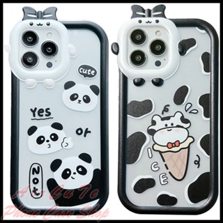 เคส iPhone 14 13 12 11 Pro Max X XS Max 8 7 6 6S + Plus SE 2020 Transparent Monster Camera Panda Milk Cow Soft Case