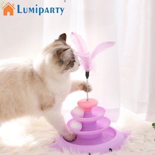 Lumiparty แป้นหมุน 3 ชั้น พร้อมขนนก กันลื่น สําหรับสัตว์เลี้ยง แมวในร่ม