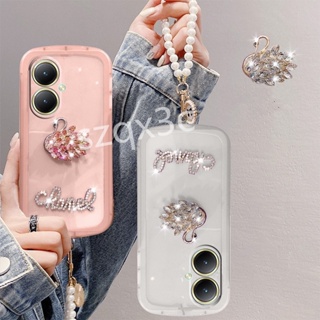 พร้อมส่ง เคสโทรศัพท์มือถือ ซิลิโคนนิ่ม กันกระแทก พร้อมสายคล้อง ประดับไข่มุกคริสตัล วิบวับ แฟชั่นหรูหรา สําหรับ VIVO V29 Y78 Y27 Y36 V27 V27e Y02 Y02A Y02T 4G 5G Y78