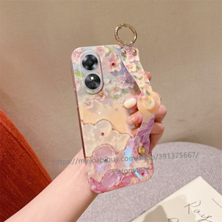 Phone Case OPPO A58 4G 2023 เคสโทรศัพท์มือถือแบบนิ่ม TPU กันกระแทก ลายดอกไม้ พร้อมสายคล้องข้อมือ ขาตั้ง สไตล์เรโทร สําหรับ