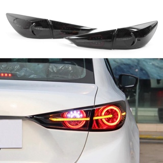 HJ001 ชุดประกอบไฟท้าย LED แบบเต็มควันเลนส์ Dynamic Angel Eyes เปลี่ยนหลอดไฟสำหรับ Mazda 3 2014-2018