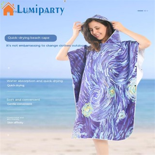 Lumiparty เสื้อคลุมชายหาด ผ้าขนหนูไมโครไฟเบอร์ ดูดซับน้ําได้ดี แห้งเร็ว สองด้าน (105 X 80 X 33 ซม.)