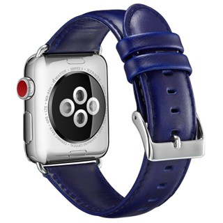 สายนาฬิกาข้อมือ สายหนังวัวแท้ ลายม้า สไตล์เรโทร สีน้ําเงินเข้ม สําหรับ iWatch7