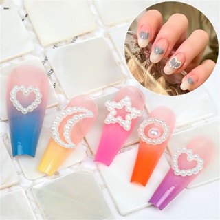 ตามมาตกแต่งเล็บ 20pc Nail Diamond Imitation Pearl Love Hollow White Bow Love Five-pointed Star Nail Accessories nuuo