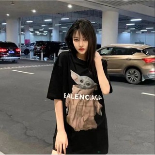 （พร้อมส่ง） 💥Fashion [BALENCIAGA] BABY YODA BLACK SHORT OVERSIZED T-SHIRT T-shirt ผ้าฝ้าย 100%ชายและหญิง