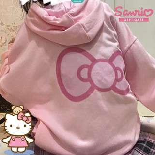 เสื้อแจ็กเก็ตกันหนาว มีฮู้ด ทรงหลวม ลาย Sanrio Hello Kitty สีชมพู แฟชั่นฤดูใบไม้ร่วง และฤดูหนาว สไตล์เกาหลี สําหรับเด็กผู้หญิง [GM]