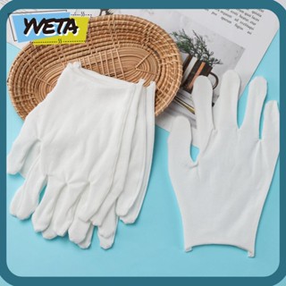 Yveta ถุงมือผ้าฝ้าย แบบหนา สีขาว สําหรับทําความสะอาดเครื่องประดับ 1 คู่