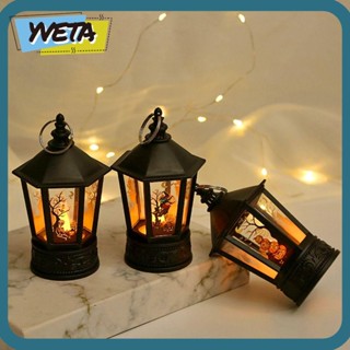 Yveta โคมไฟ LED พลาสติก รูปฟักทอง แม่มด ปราสาท แม่มด ฟักทอง สไตล์วินเทจ สําหรับแขวนตกแต่งปาร์ตี้ฮาโลวีน