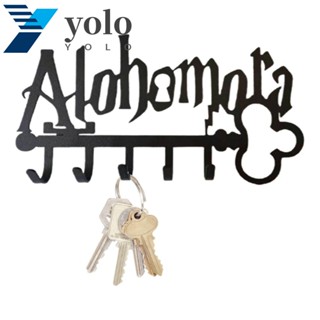 Yolo ชั้นวางผ้าขนหนู หมวก กุญแจ โลหะ ลายตัวอักษร Alohomora สีดํา มีกาวในตัว อเนกประสงค์ สําหรับตกแต่งฮาโลวีน