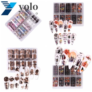 Yolo สติกเกอร์ฟอยล์ รูปกะโหลกผี ฮาโลวีน สําหรับตกแต่งเล็บ DIY