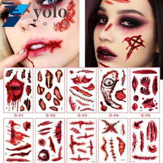 Yolo สติกเกอร์รอยสักชั่วคราว ลายฮาโลวีน กันน้ํา 10 ชิ้น