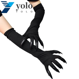 Yolo ถุงมือคอสเพลย์ฮาโลวีน ปาร์ตี้ เทศกาล เดินป่า เครื่องมือแต่งตัว ถุงมือยาว สีดํา สีเงิน กรงเล็บผี อุปกรณ์ประกอบฉากแฟนซี