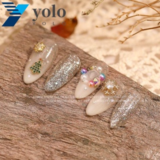 Yolo อุปกรณ์ตกแต่งเล็บ จี้เกล็ดหิมะ ประดับพลอยเทียม DIY สําหรับปีใหม่ คริสต์มาส