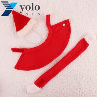 Yolo เครื่องแต่งกายคอสเพลย์ หมวกผ้าพันคอ รูปหัวกวางคริสต์มาส สีแดง ปรับได้ ให้ความอบอุ่น สําหรับสัตว์เลี้ยง สุนัข แมว