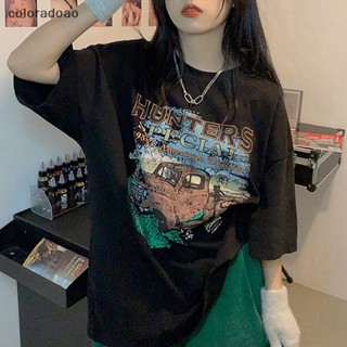 Crd เสื้อยืดลําลอง คอกลม แขนสั้น พิมพ์ลาย ทรงหลวม สไตล์เรโทร ฤดูร้อน สําหรับสตรี ZXH