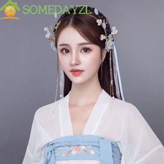 Somedayzl มงกุฎผมฮั่นฝู สวยหรู ย้อนยุค มุก พู่ริบบิ้น มงกุฎ โลหะ กิ๊บ ที่คาดผม สไตล์จีน ที่คาดผม