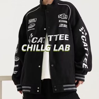 CHILLG LAB เสื้อแจ็คเก็ตผู้ชายฤดูใบไม้ร่วงสไตล์อเมริกันฮ่องกงสตรีทหลวมรุ่นคู่อินเทรนด์ไฮสตรีทชุดเบสบอลแจ็คเก็ตมอเตอร์ไซค์