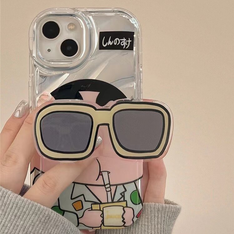 เคสโทรศัพท์มือถือ แบบนิ่ม ลายการ์ตูนชินจัง และกระจก สีเงิน สําหรับ iPhone 14 13 12 11 Pro MAX X XS XR XS MAX 6 7 8 Plus
