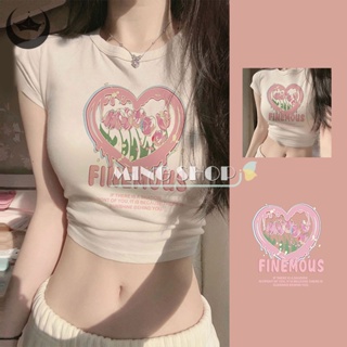 Ming Summer Love เสื้อยืดครอปท็อป คอกลม แขนสั้น พิมพ์ลาย สไตล์สตรีท สําหรับผู้หญิง TH