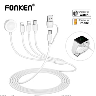 Fonken 6 in 1 สายชาร์จนาฬิกาข้อมือ และโทรศัพท์ USB และ USB C พร้อม Micro USB 8-pin Type-C