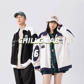 CHILLG LAB เสื้อแจ็คเก็ตผู้ชายกระดุมแถวเดียวเสื้อโค้ทผ้าฝ้ายมาตรฐานใหม่สไตล์ญี่ปุ่นสีทึบเทรนด์วัยรุ่นยอดนิยมคอปกอารมณ์เรียบง่ายรุ่นคู่