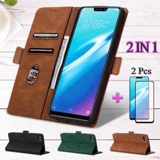 2 IN 1 เคสโทรศัพท์มือถือหนัง พร้อมหน้าจอเซรามิค สองชิ้น สําหรับ VIVO Y81i Y81 Y83